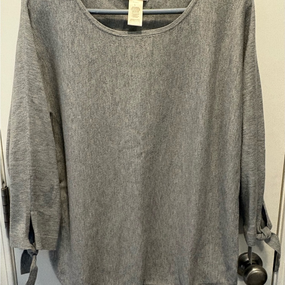 Max Studio Gray Long Sleeve Top w/ Sleeve Ties sz Large